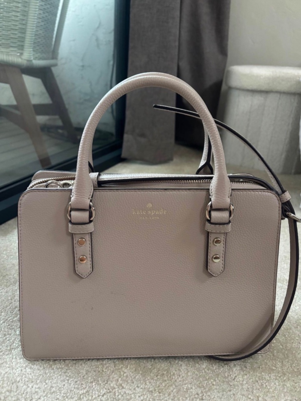 Kate Spade Mulberry Street Lise Satchel – Taupe Pebbled Leather – Crossbody